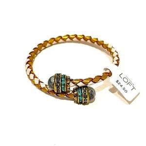 LOFT | Lilly Bronze Leather Braided Bangle w Jade & Crystal Ends | NWT